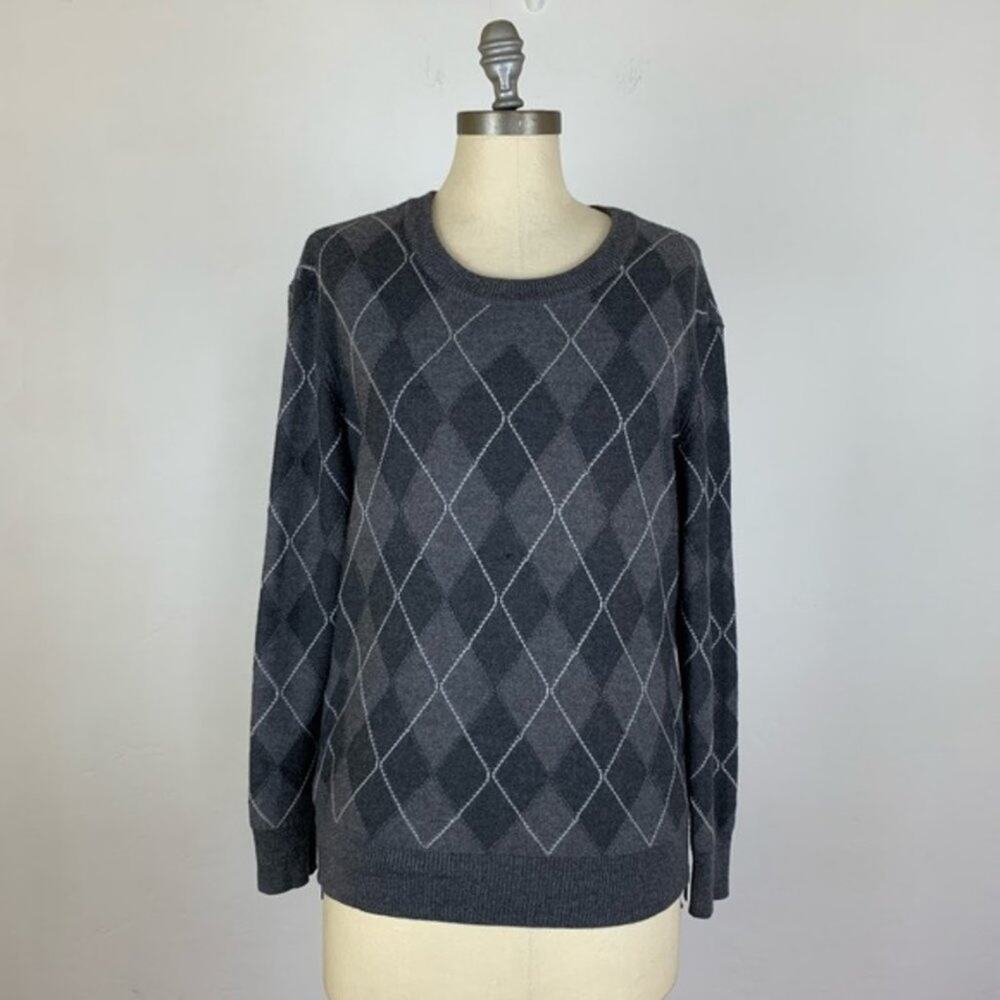 🦋 Vintage Haute Hippie Gray Argyle Crew Neck Sweater